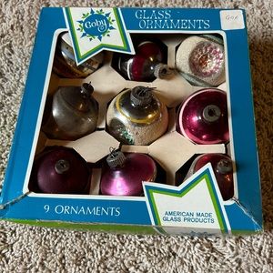 Box of vintage ornaments